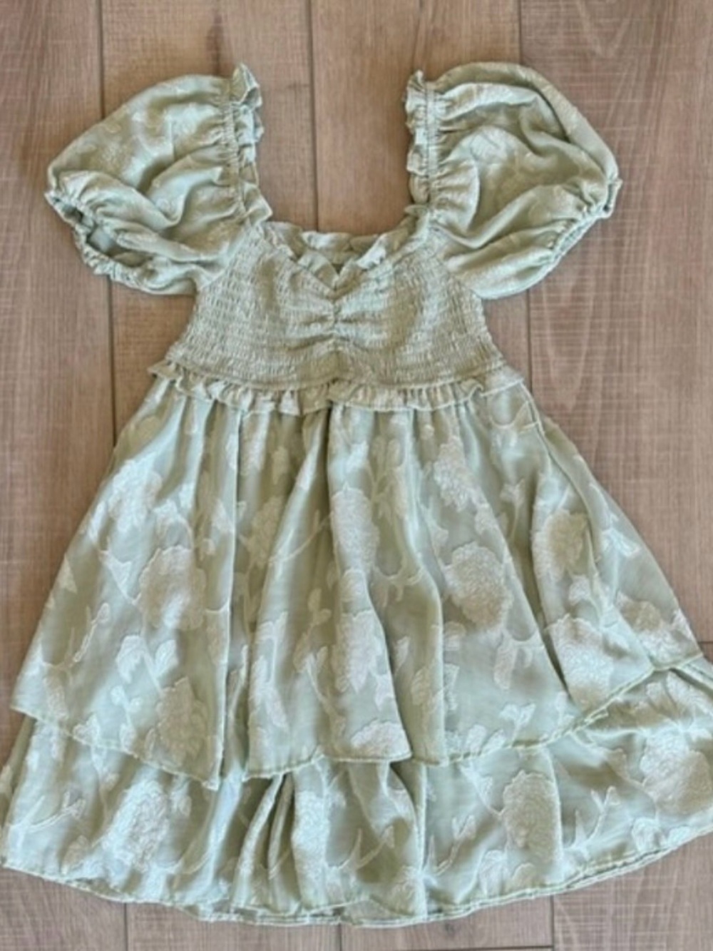 Altar'd State Sage Green Puff Sleeve Mini Dress
